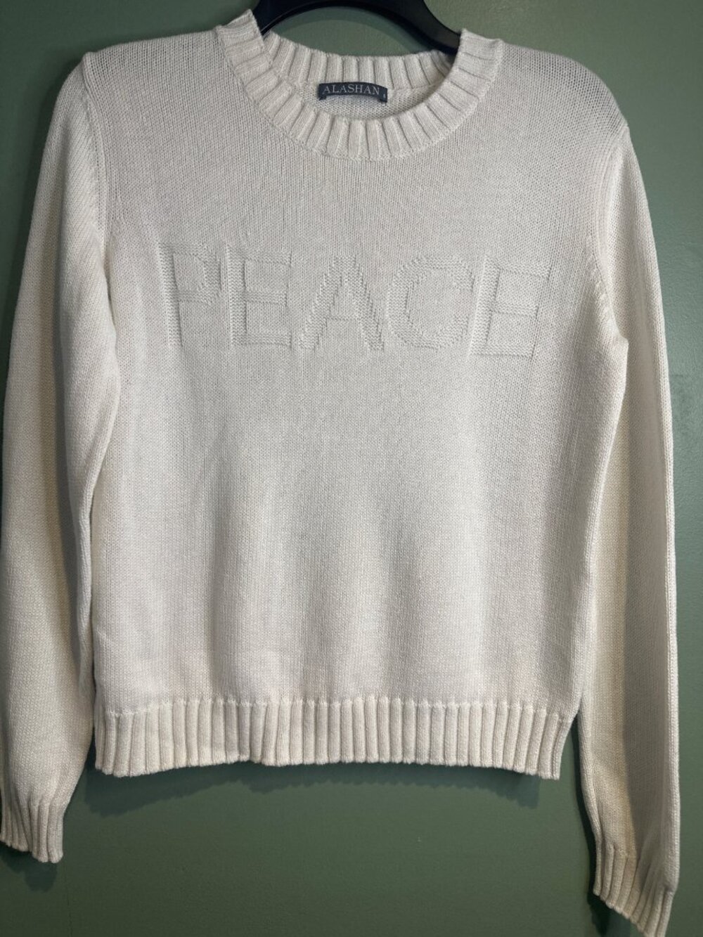 Alashan Peace Cotton Cashmere Sweater Women's White Crewneck Knit Soft Luxury